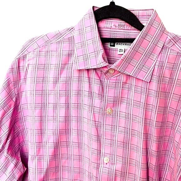 BACKRACH PINK PLAID BUTTON UP SHIRT NECK 16.5 EXCELLENT CONDITION - Picture 1 of 7